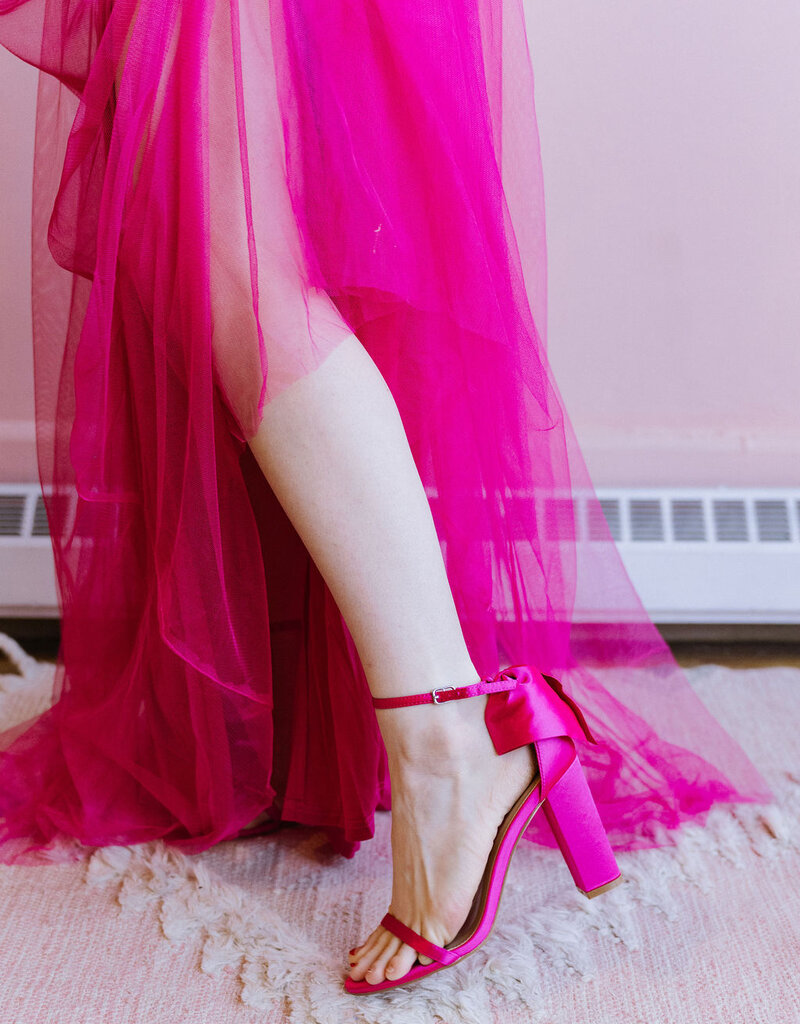 Amoris Wonderstruck Tulle Maxi Dress with Tie Shoulders in Fuchsia