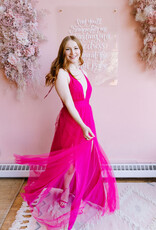 Amoris Wonderstruck Tulle Maxi Dress with Tie Shoulders in Fuchsia