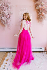 Amoris Wonderstruck Tulle Maxi Dress with Tie Shoulders in Fuchsia