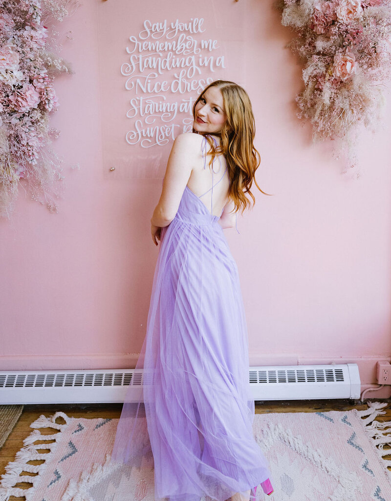 Amoris Wonderstruck Tulle Maxi Dress with Tie Shoulders in Lavender