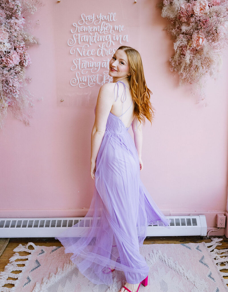 Amoris Wonderstruck Tulle Maxi Dress with Tie Shoulders in Lavender