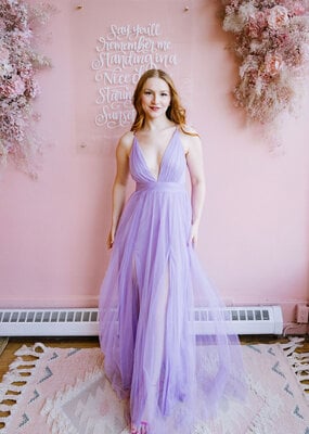 Amoris Wonderstruck Tulle Maxi Dress with Tie Shoulders in Lavender