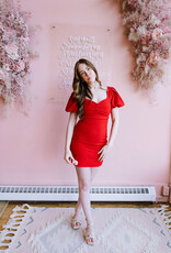 Adelyn Rae Hadley Bubble Sleeve Mini Dress in Red
