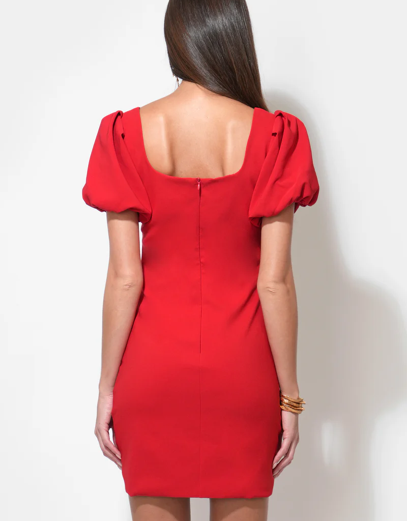 Adelyn Rae Hadley Bubble Sleeve Mini Dress in Red