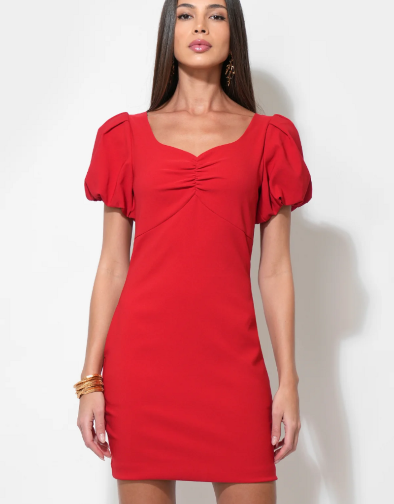 Adelyn Rae Hadley Bubble Sleeve Mini Dress in Red