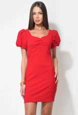 Adelyn Rae Hadley Bubble Sleeve Mini Dress in Red