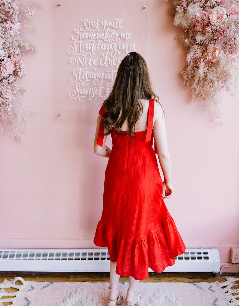 Adelyn Rae Ingrid Bow Strap Midi Dress in Red