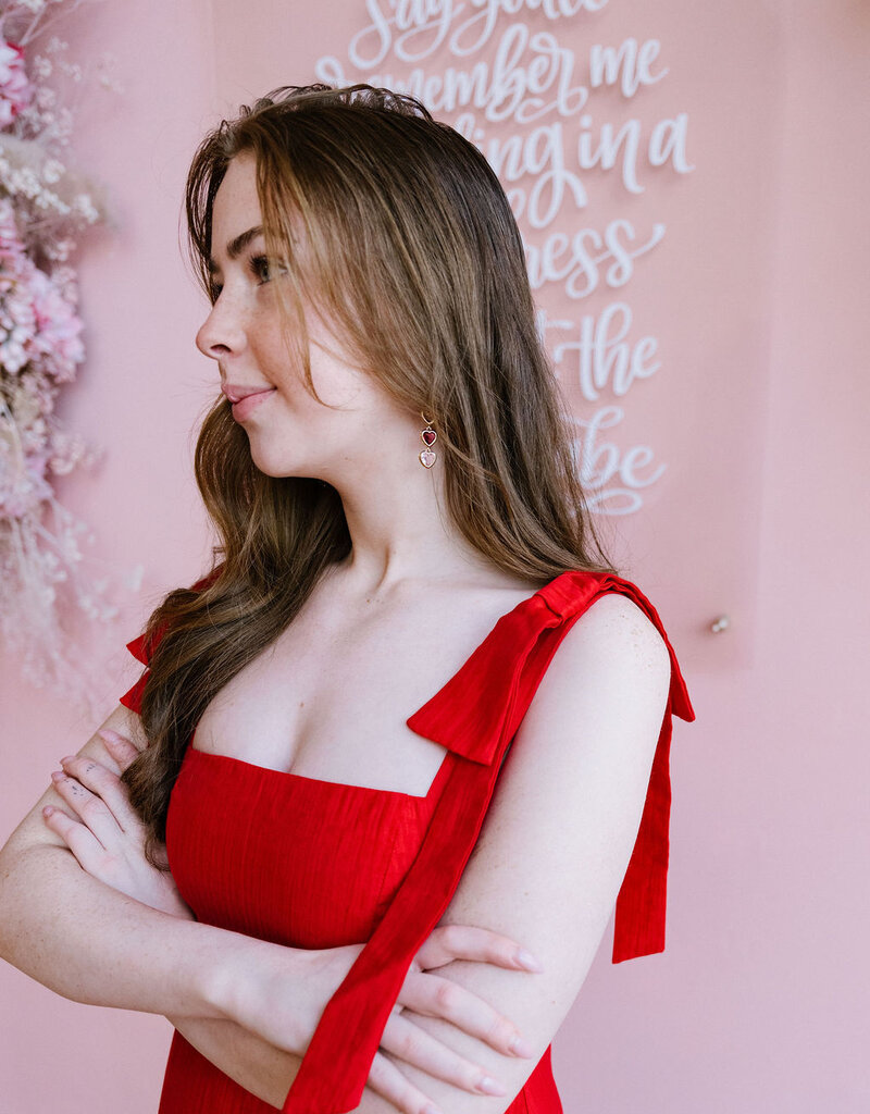 Adelyn Rae Ingrid Bow Strap Midi Dress in Red