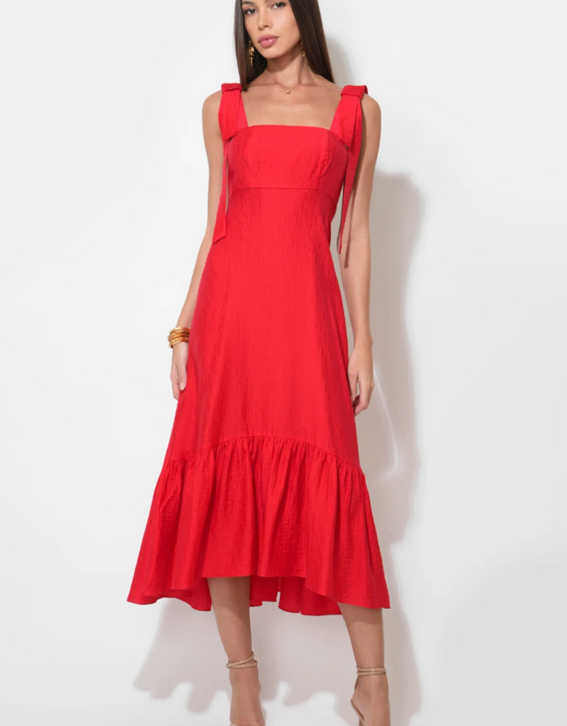 Adelyn Rae Ingrid Bow Strap Midi Dress in Red