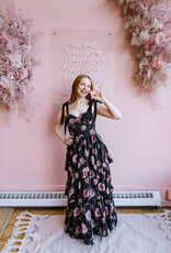 Dress Forum All For You Corset Tiered Maxi Dress with Shoulder Ties in Midnight Rose