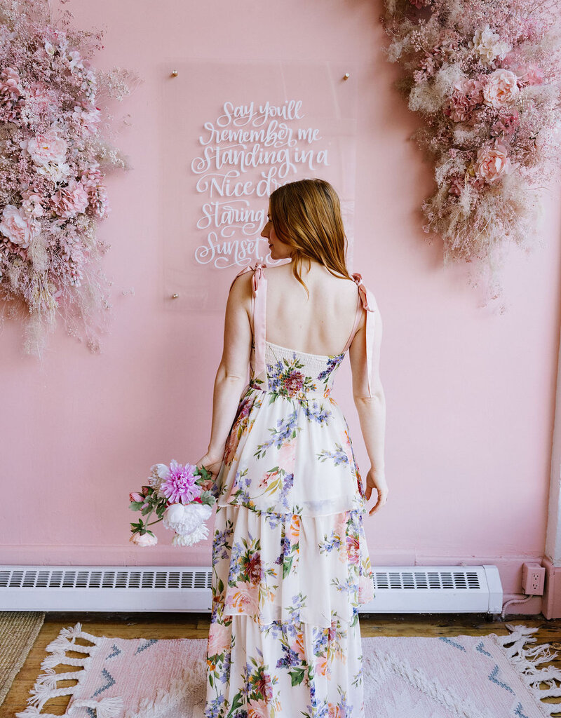 Dress Forum Delicate Affair Corset Tiered Maxi Dress with Shoulder Ties in Soft Coral