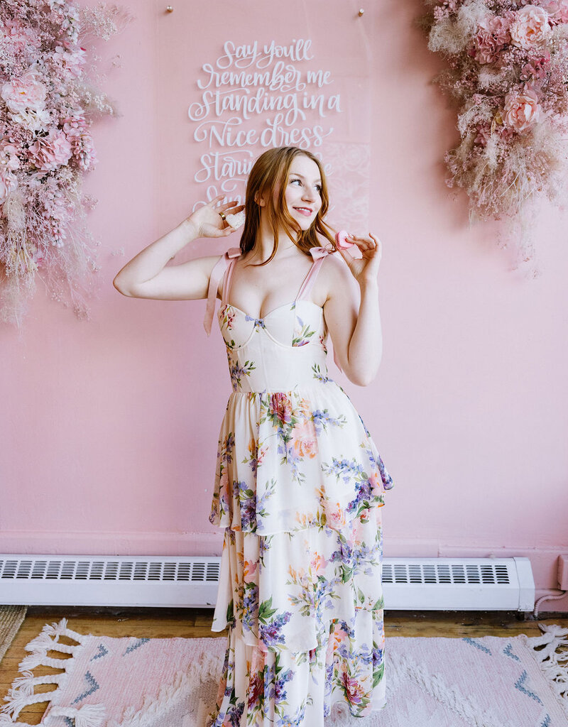 Dress Forum Delicate Affair Corset Tiered Maxi Dress with Shoulder Ties in Soft Coral