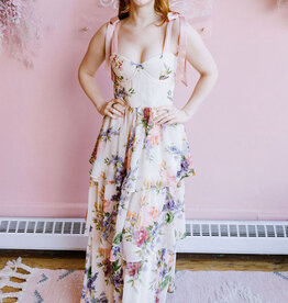 Dress Forum Delicate Affair Corset Tiered Maxi Dress with Shoulder Ties in Soft Coral