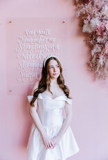 Adelyn Rae Darcy Off The Shoulder Satin Drop Waist Mini Dress in Ivory