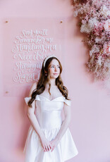 Adelyn Rae Darcy Off The Shoulder Satin Drop Waist Mini Dress in Ivory