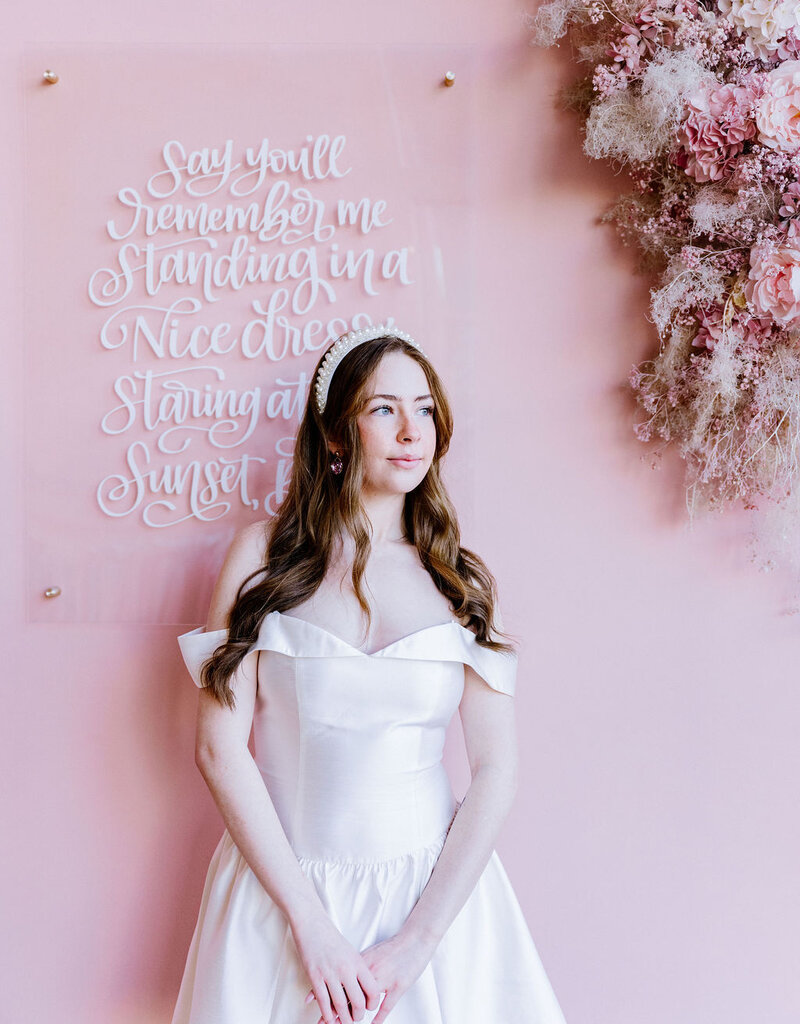 Adelyn Rae Darcy Off The Shoulder Satin Drop Waist Mini Dress in Ivory