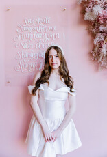 Adelyn Rae Darcy Off The Shoulder Satin Drop Waist Mini Dress in Ivory