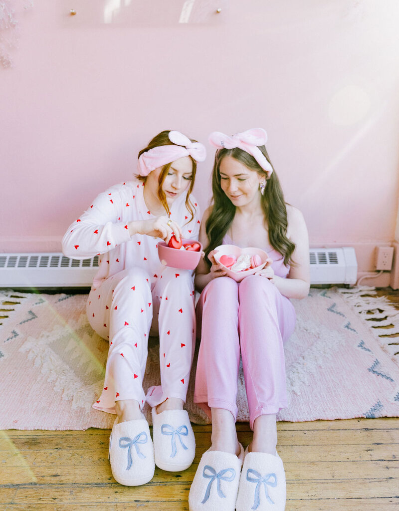 The Darling Effect Fuzzy Slippers with Blue Bow