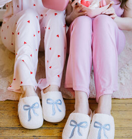 The Darling Effect Fuzzy Slippers with Blue Bow