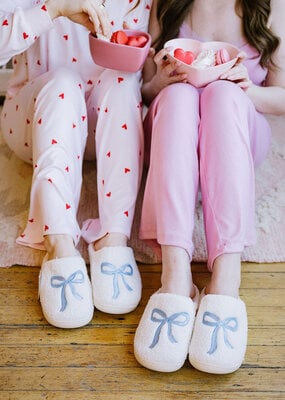 The Darling Effect Fuzzy Slippers with Blue Bow