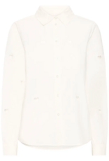 ICHI Lovely Shirt with Cut-Out Hearts in Cloud Dancer