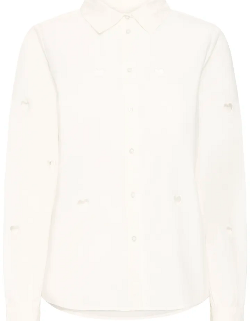 ICHI Lovely Shirt with Cut-Out Hearts in Cloud Dancer