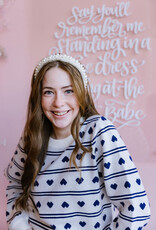 ICHI Brielle Pullover in Birch with Blue Hearts