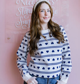 ICHI Brielle Pullover in Birch with Blue Hearts