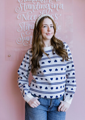 ICHI Brielle Pullover in Birch with Blue Hearts