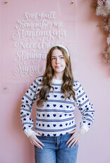 ICHI Brielle Pullover in Birch with Blue Hearts