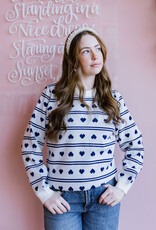 ICHI Brielle Pullover in Birch with Blue Hearts