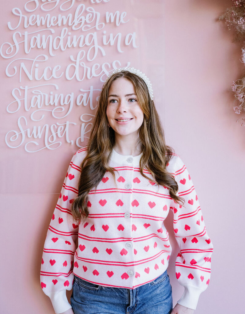 ICHI Brielle Cardigan in Birch with Red Hearts
