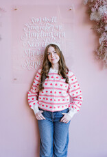 ICHI Brielle Cardigan in Birch with Red Hearts