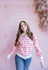 ICHI Brielle Cardigan in Birch with Red Hearts