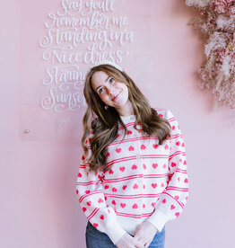 ICHI Brielle Cardigan in Birch with Red Hearts