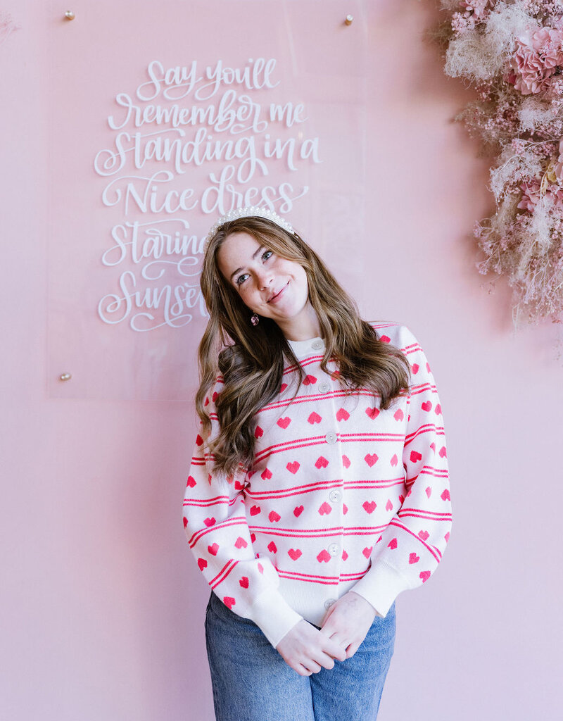 ICHI Brielle Cardigan in Birch with Red Hearts