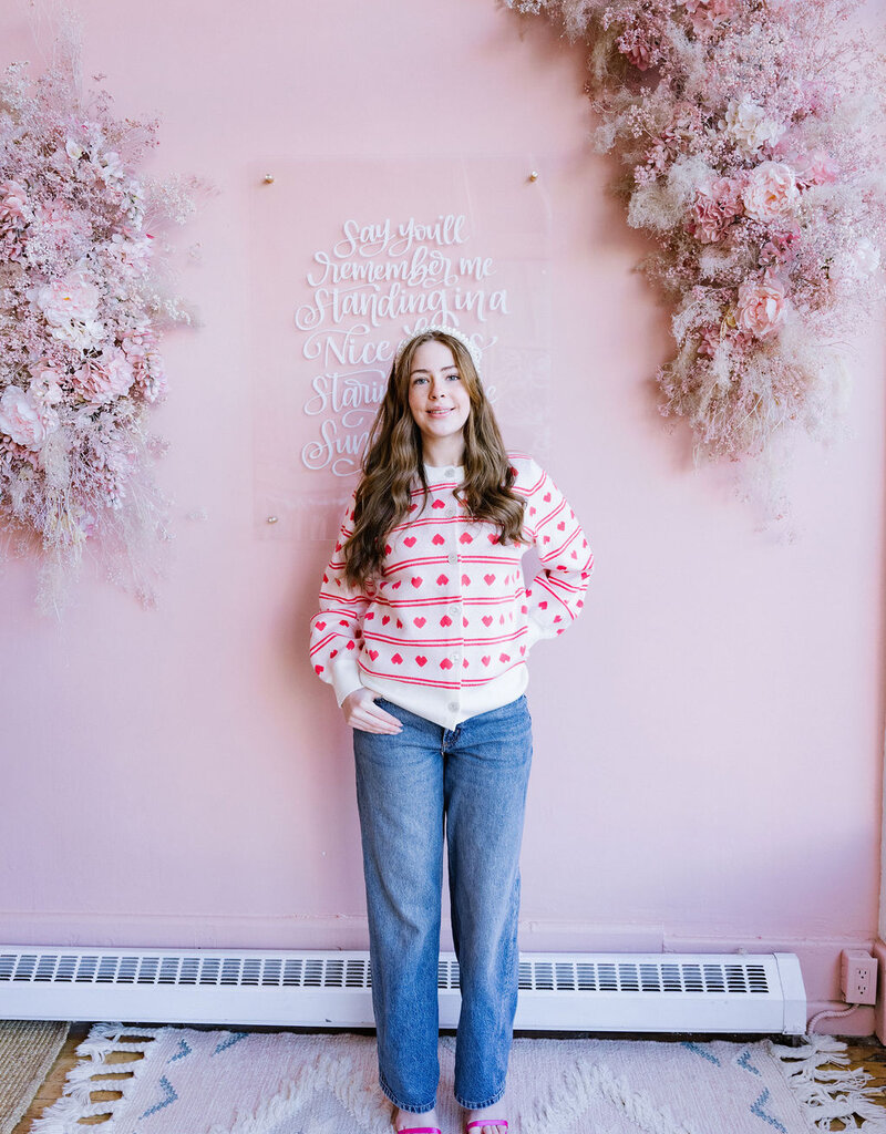 ICHI Brielle Cardigan in Birch with Red Hearts