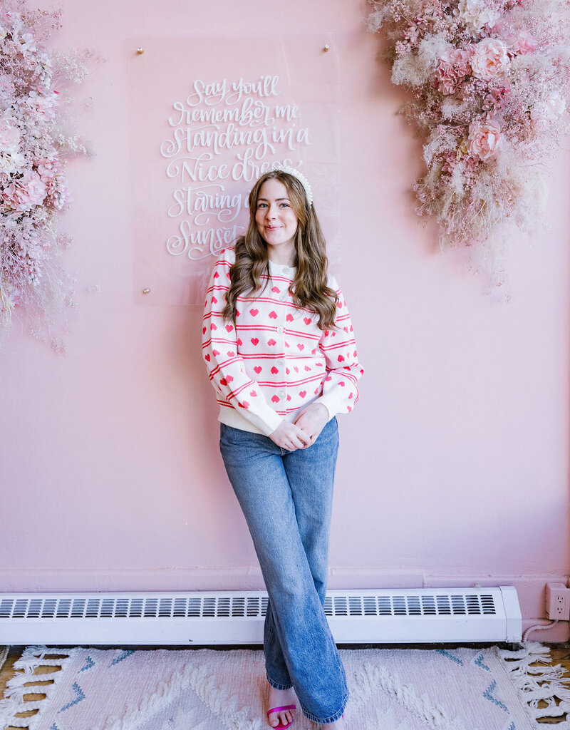 ICHI Brielle Cardigan in Birch with Red Hearts