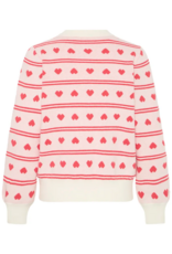 ICHI Brielle Cardigan in Birch with Red Hearts