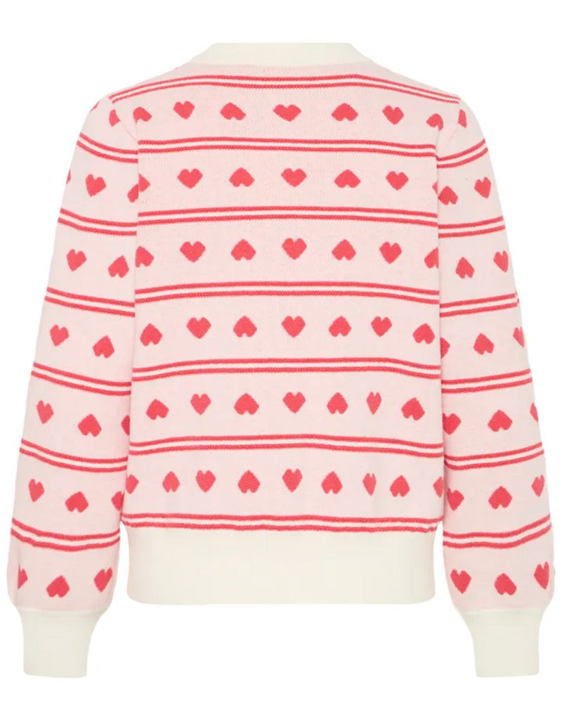 ICHI Brielle Cardigan in Birch with Red Hearts