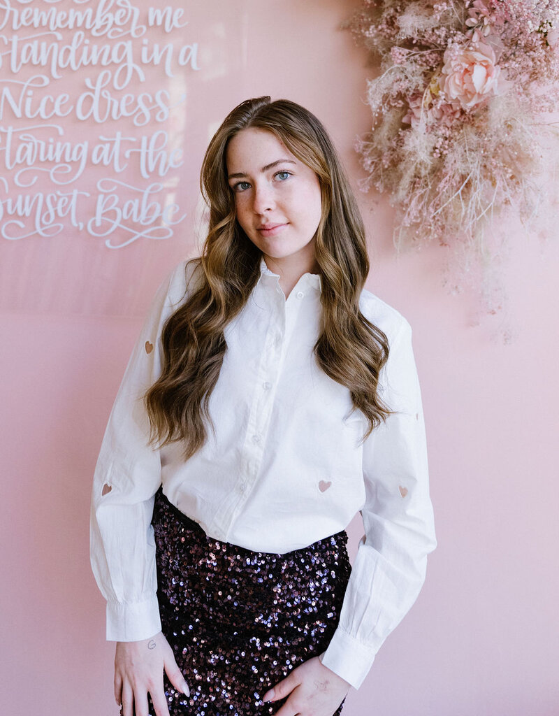 ICHI Lovely Shirt with Cut-Out Hearts in Cloud Dancer