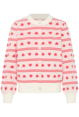 ICHI Brielle Cardigan in Birch with Red Hearts