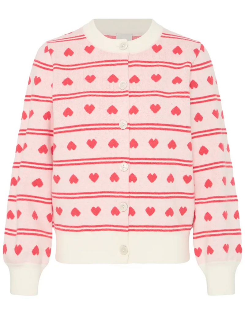 ICHI Brielle Cardigan in Birch with Red Hearts