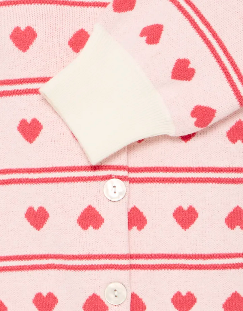 ICHI Brielle Cardigan in Birch with Red Hearts