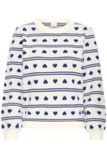 ICHI Brielle Pullover in Birch with Blue Hearts