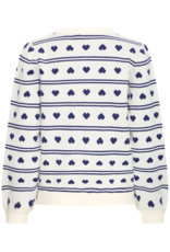 ICHI Brielle Pullover in Birch with Blue Hearts