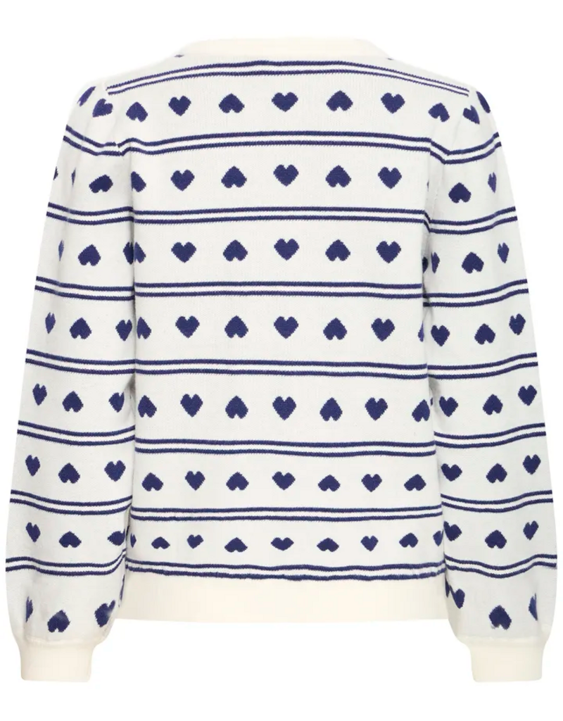 ICHI Brielle Pullover in Birch with Blue Hearts
