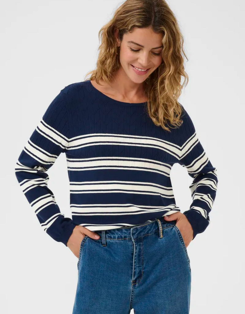 Cream Villea Pullover in Navy Stripe