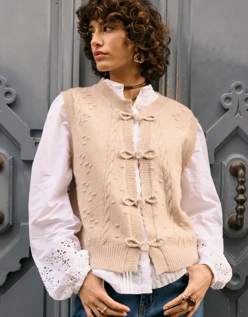 Cream Samira Vest in Oat Melange