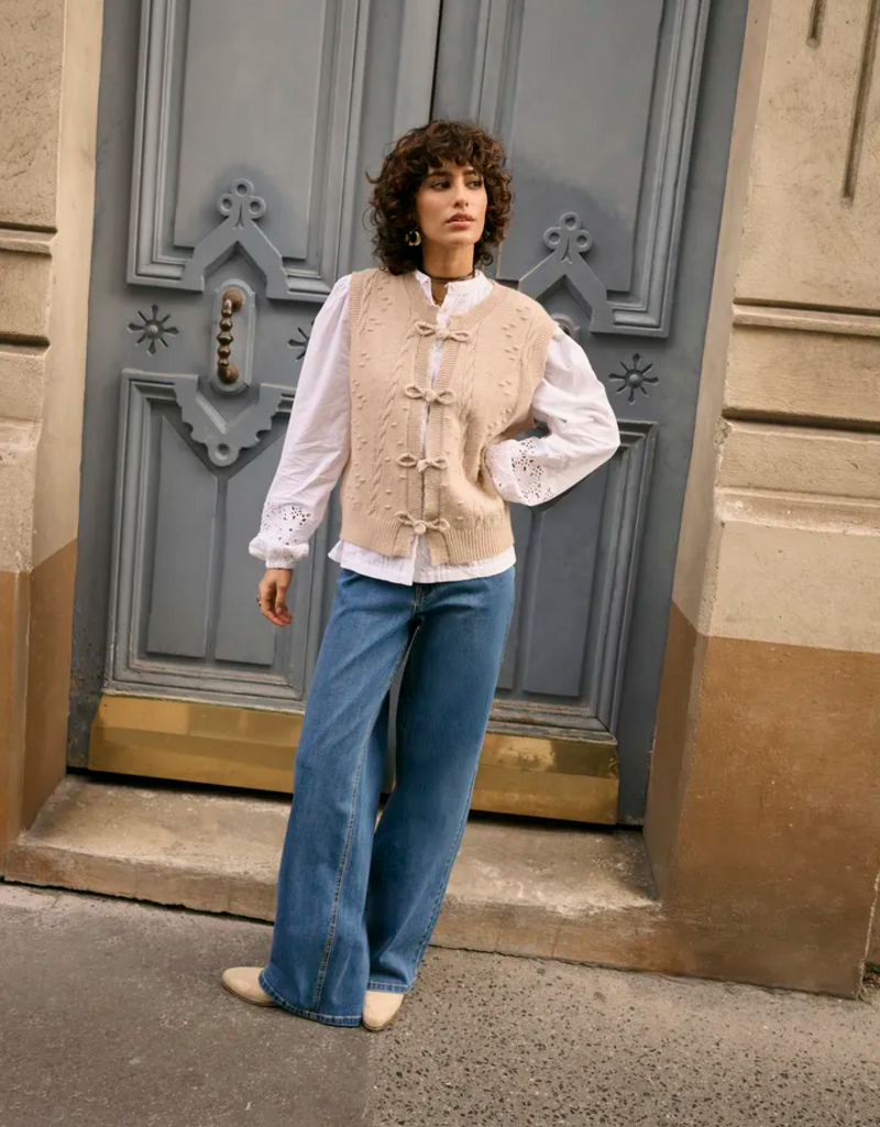 Cream Samira Vest in Oat Melange